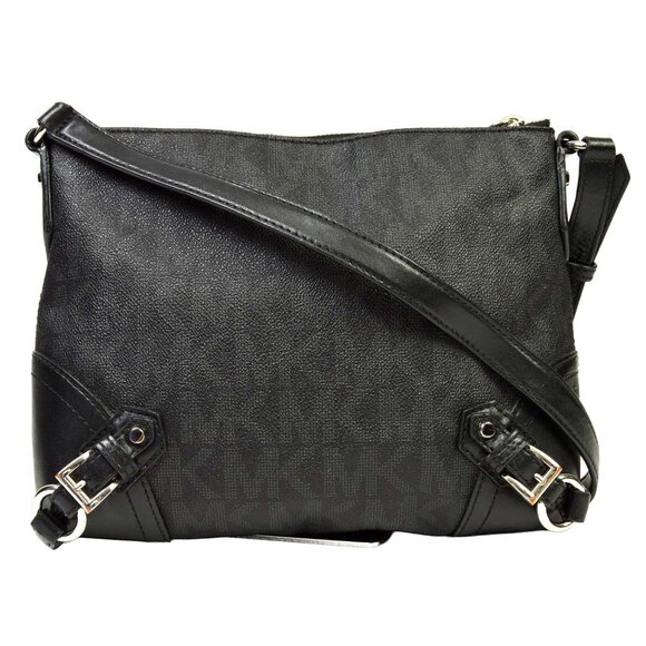 Michael Kors Fallon MK Signature Black Jacquard Leather Messenger Bag - Picture 10 of 15